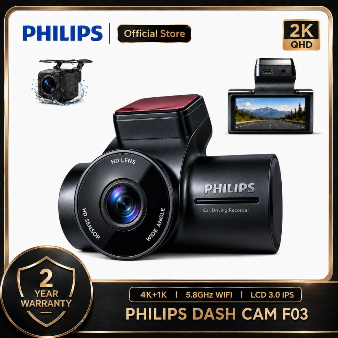 PHILIPS Dash Cam F03 2K QHD+1K Front and Rear Dual Camera 3.16 Inch IPS Screen 2.4GHz & 5GHz WiFi 24H Parking Monitor Car DVR