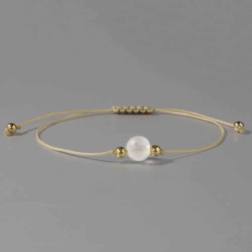 1pcs Hot-selling natural stone blue moonstone 8mm round beads + 3mm gold beads braided bracelet - a perfect gift. - 3