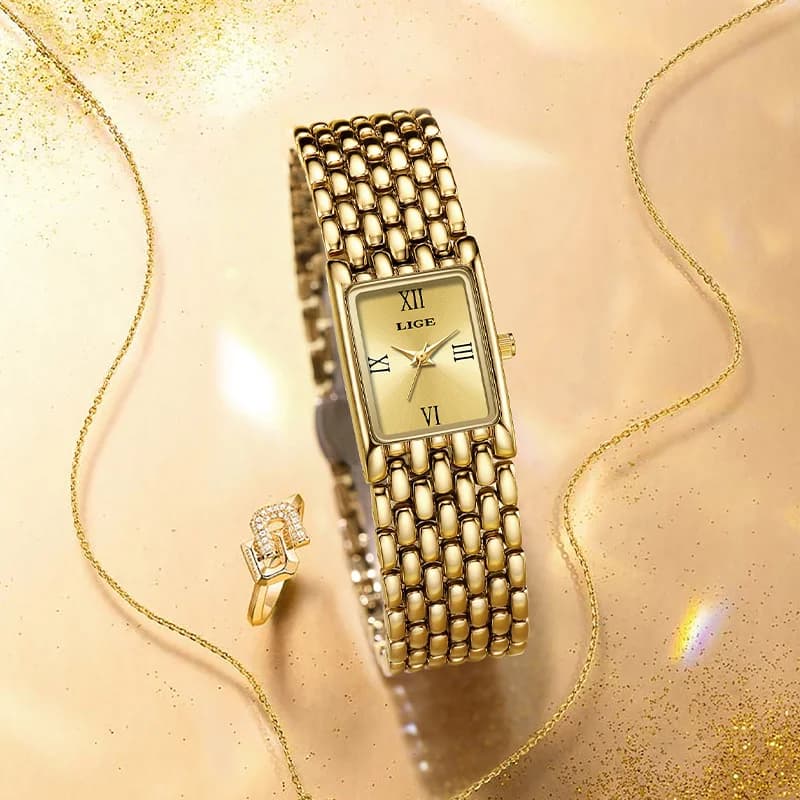 LIGE Luxury Square Ladies Watches Waterpoof Stainless Steel Quartz Wristwatches Fashion Classic Business Gift Watches For Woman - 4