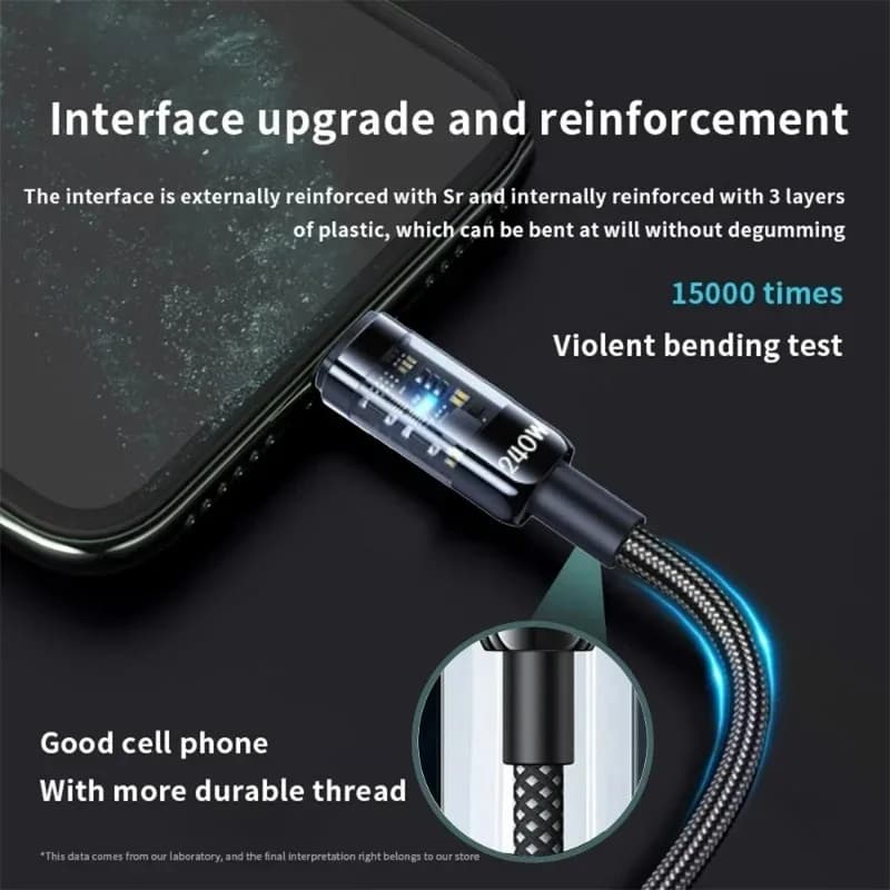 240 واط QC 3.0 USB إلى نوع C كابل شحن سريع للغاية لكابل الشاحن متعدد المنافذ سلك شحن USB متعدد لجهاز الشحن - 2