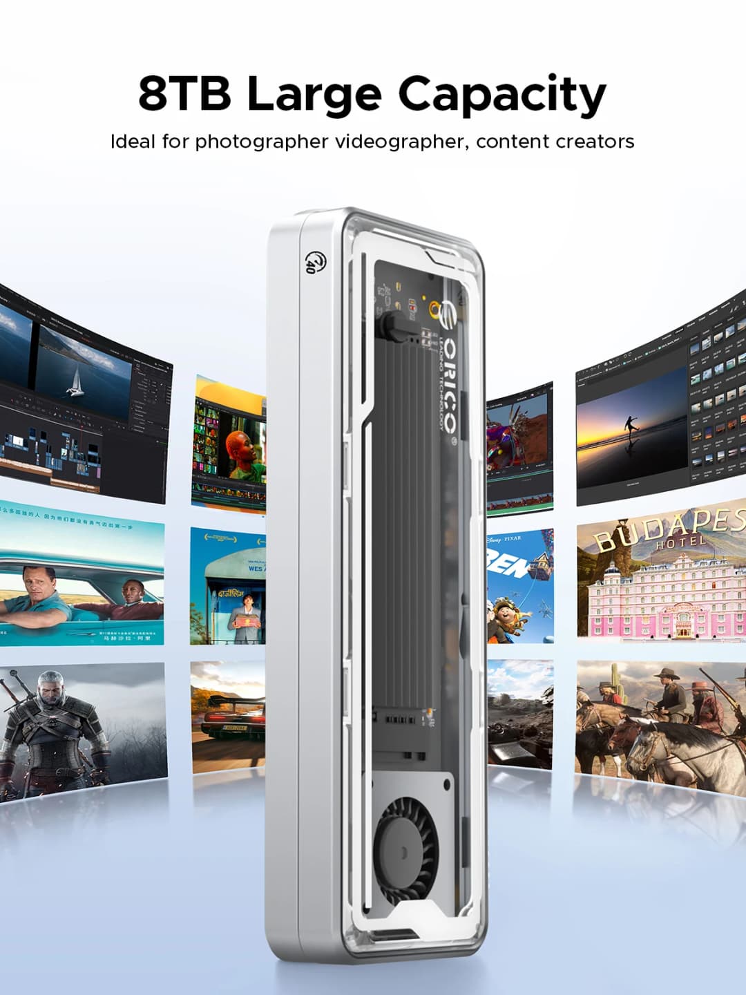 ORICO 40Gbps USB4 M.2 SSD Enclosure 8TB with with Cooling Fan PCIe4.0 NVME Enclosure Aluminum Compatible Thunderbolt 3/4 for Mac - 2