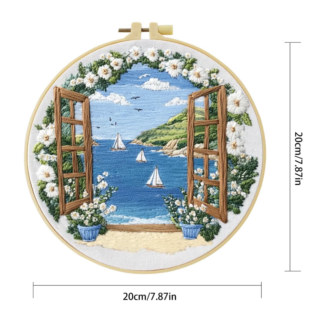 1pc 20X20CM/15X15CM 7.87/6.3inch Embroidery Starter Kit DIY kit Home Decor，Seaside view，Embroidery kit - 5