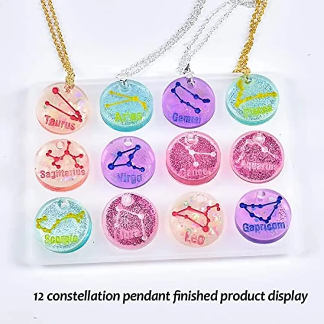 12 Zodiac Constellation Resin Molds, Round Zodiac Sign Epoxy Resin Molds for Jewelry Making DIY Craft - 5