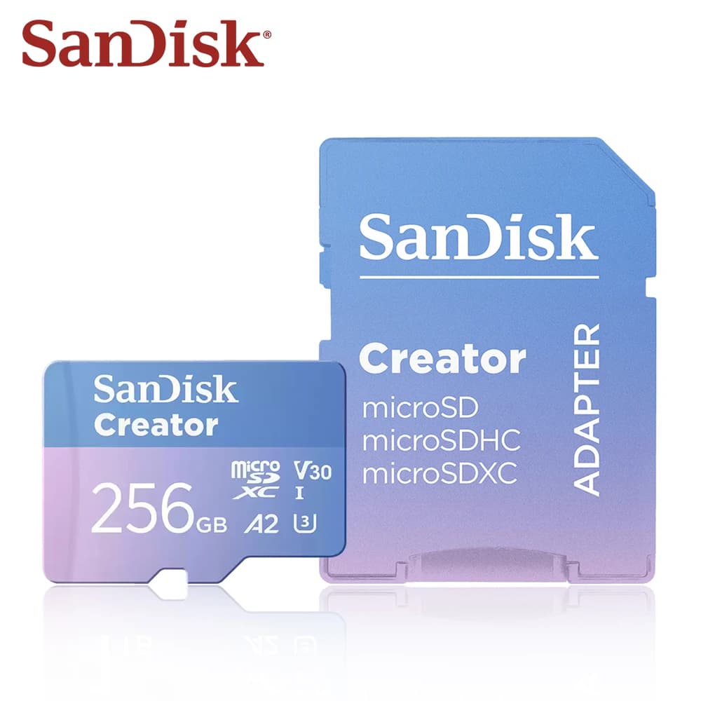 بطاقة ذاكرة SanDisk Creator microSD سعة 128 جيجابايت و256 جيجابايت V30 A2 U3 بطاقة ذاكرة أصلية لطائرات DJI بدون طيار وكاميرات الأكشن وألعاب Switch وبطاقات TF