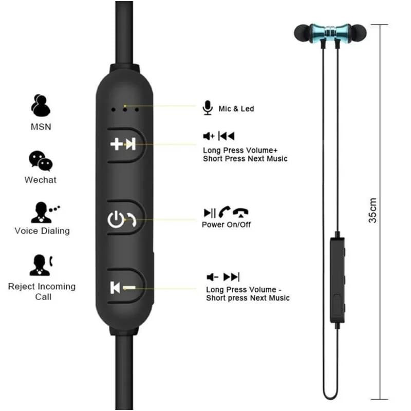 XT11 sports earphones in ear wireless neckband magnetic headphones waterproof earbuds stereo music Bluetooth headset with mic - 6