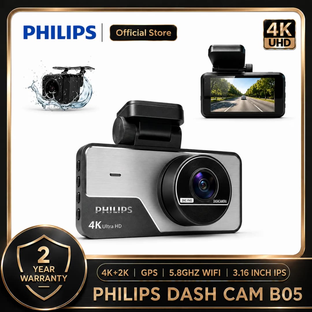 PHILIPS Dash Cam B05 4K+2K HDR Dual Front Rear 3.16 Inch IPS 2.4G 5.8G WiFi APP GPS Support 24H Parking Motion Detection Car DVR