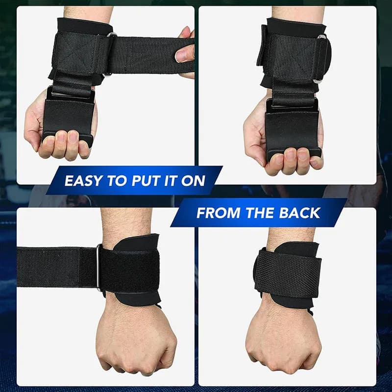 Weight Lifting Hook Grips With Wrist Wraps Hand-Bar Wrist Strap Gym Fitness Hook Weight Strap Pull-Ups Power Lifting Gloves - 4