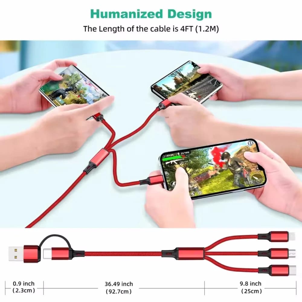 5 in 1 PD USB Fast Charging Cable For iPhone 14 13 12 Xiaomi Android Micro USB Type-C Phone Charger Multi-ports Data Cable - 3