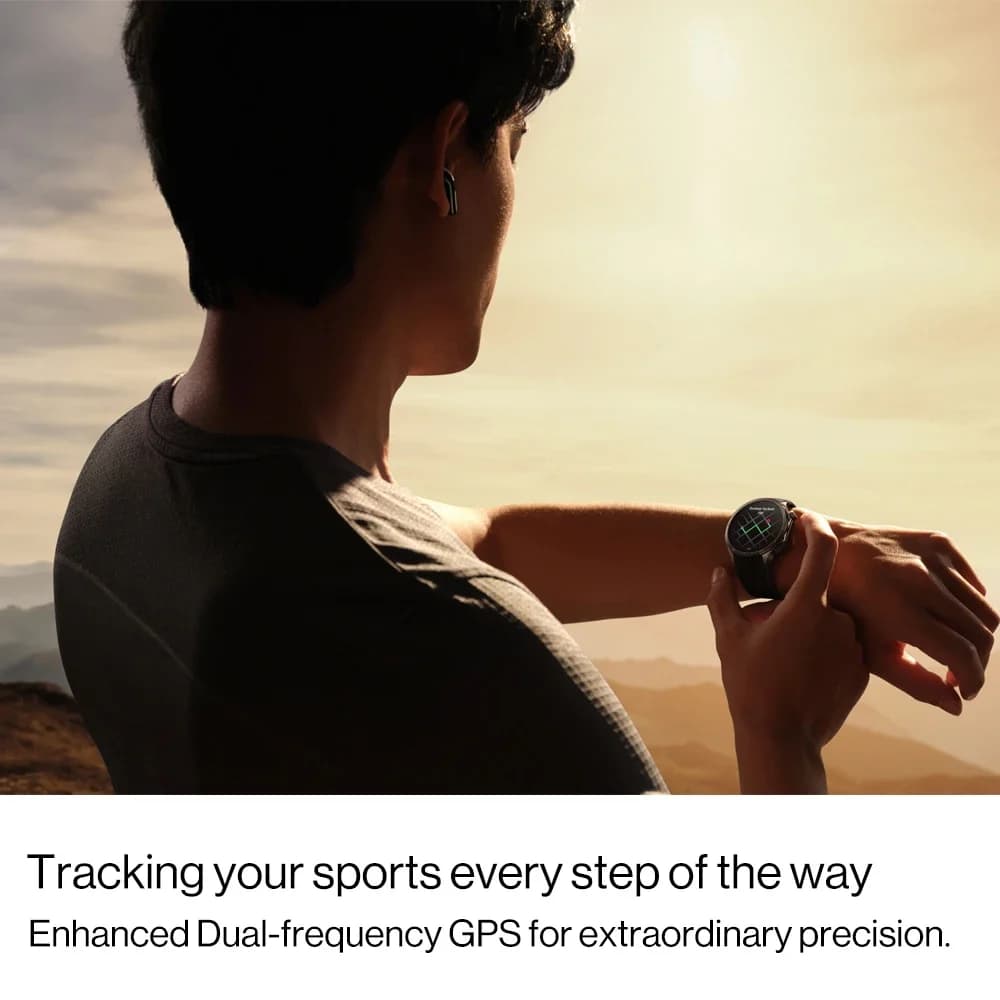 ساعة ون بلس واتش 3 الذكية الجديدة كلياً - الإصدار العالمي - شاشة 1.50 بوصة أموليد - ذاكرة 32 جيجابايت - معالج سنابدراجون W5 - نظام وير أو إس من جوجل - NFC - مقاومة للماء IP68 و 5ATM - 5