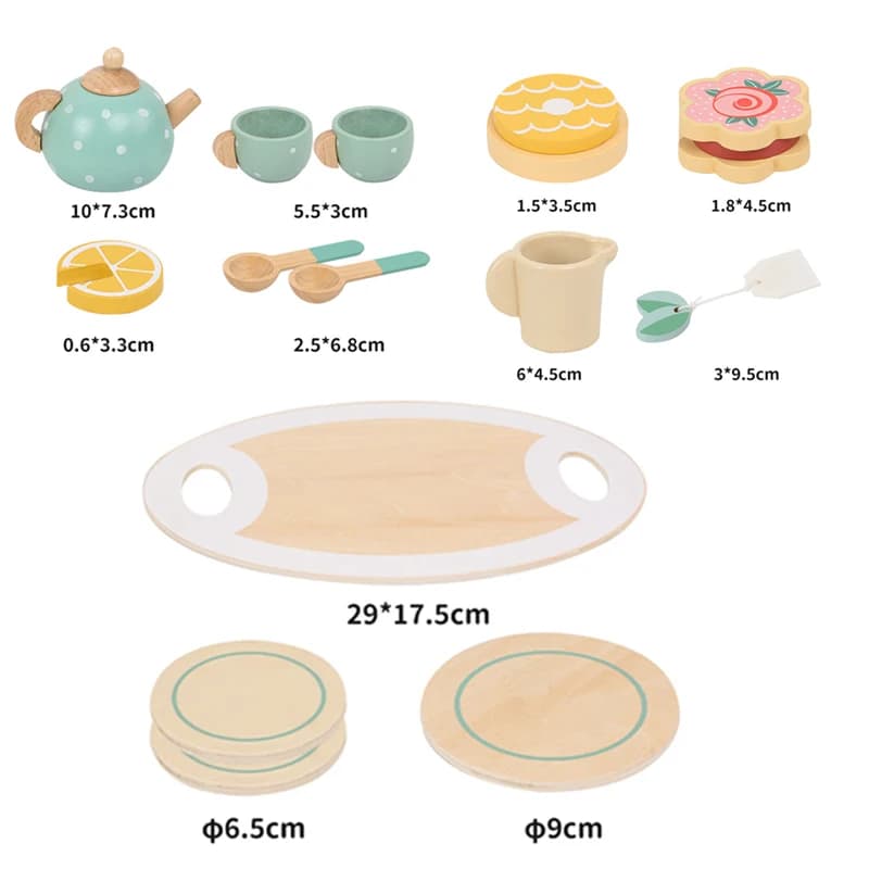 مجموعة شاي بعد الظهر الخشبية، إكسسوارات مطبخ، لعبة حفلة شاي، ألعاب تعليمية مبكرة للأطفال الصغار والبنات والأولاد - 6