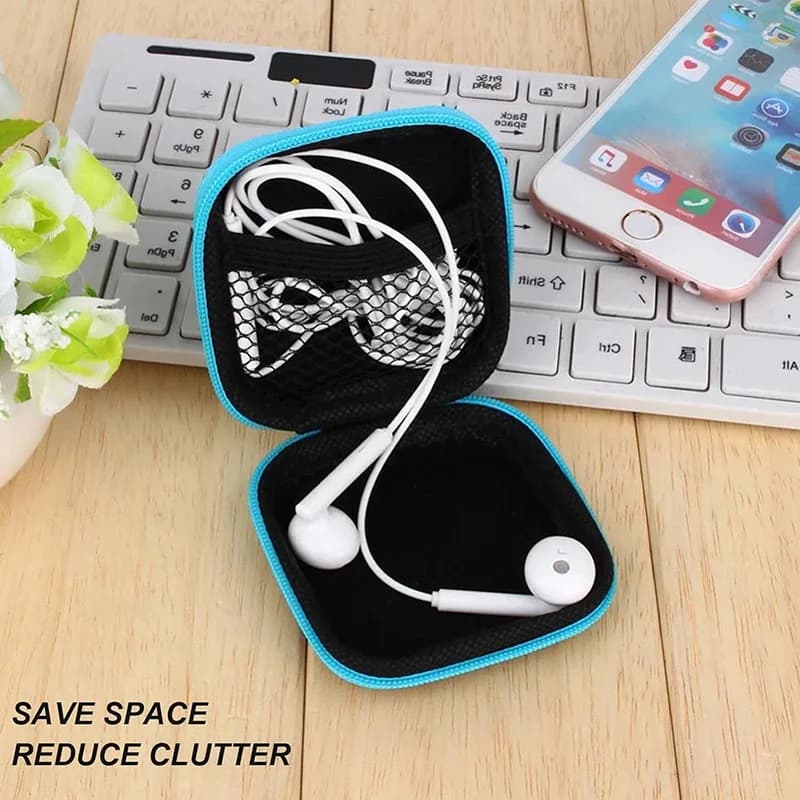 Portable Shockproof Headphone Case Earphone Bag Coin Purse USB Cable Case Carrying Pouch Earphone Accessory Square Storage Box - 3