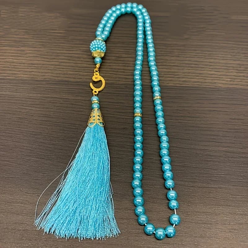 99 قطعة من مسامير خيط اللؤلؤ المقلدة الزجاجية مقاس 6 بوصات مسبحة TASBIH مسبحة صلاة إسلامية في الشرق الأوسط معلقة على السيارة - 4
