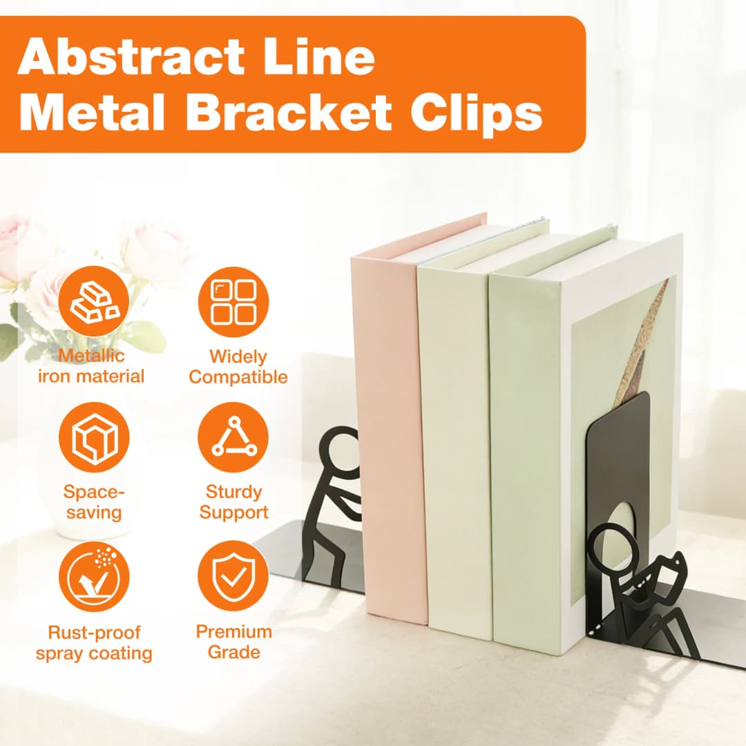 2 قطعة حامل كتب مكتبي معدني، رف تخزين كتب مزخرف، منظم وثائق غير قابل للانزلاق، حامل كتب ثابت - 2