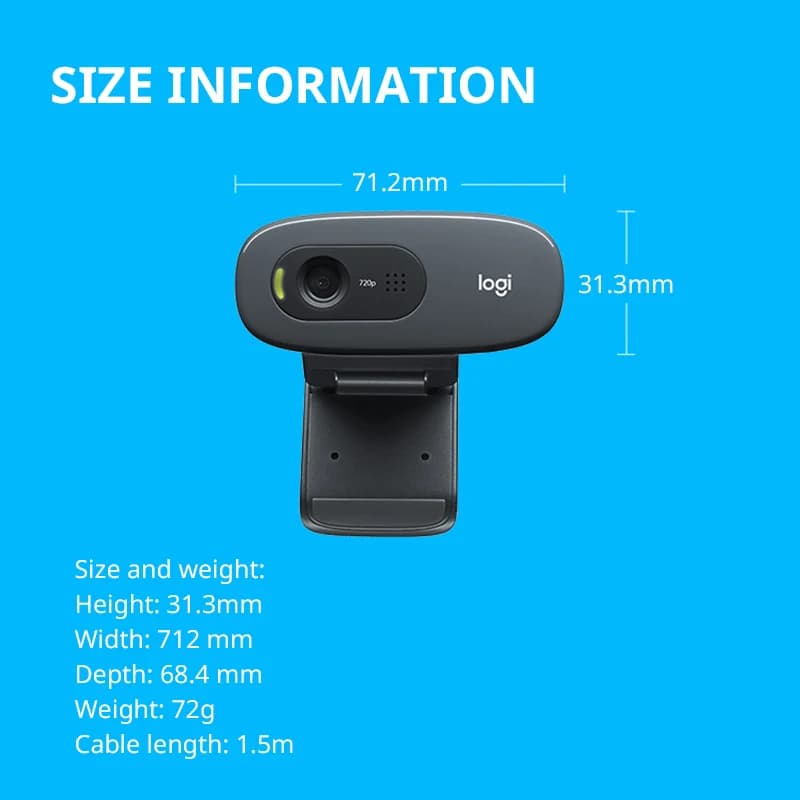 Logitech C270 HD Video 720P Webcam Built-in Micphone USB2.0 Mini Computer Camera for PC Laptop Video Conference Camera Original - 5
