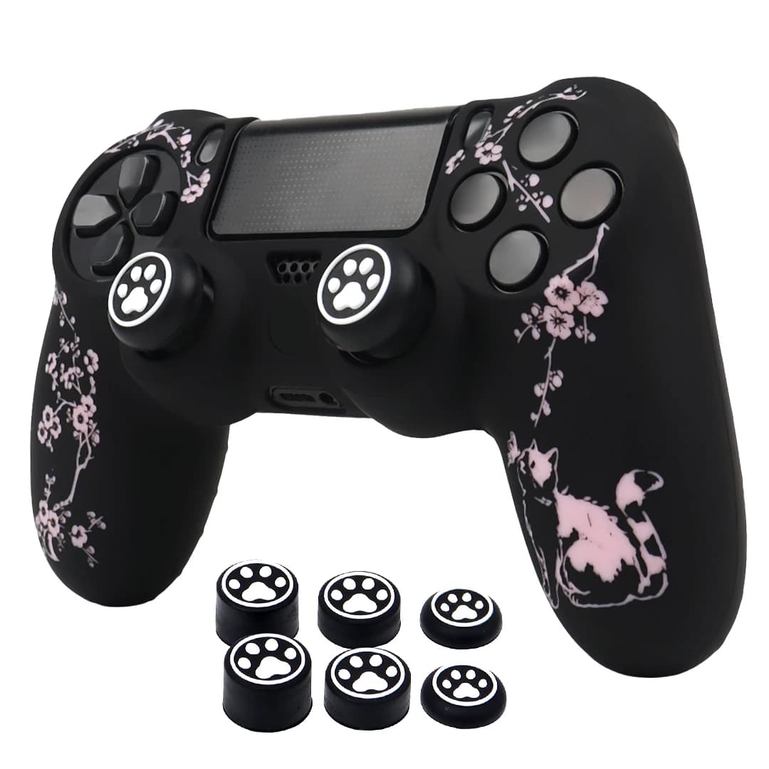 Soft Silicone Cover For PS4 Controller Case, 360° Full Protection, Sweatproof Anti-Scratch,No Fading, with Thumb Stick Caps