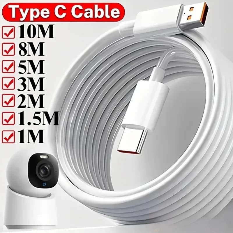 كابل شحن USB C طويل إضافي، Type C، كابل بيانات، لسامسونج وXiaomi وكاميرا وكمبيوتر محمول، 10M/8M/5M/0.3M