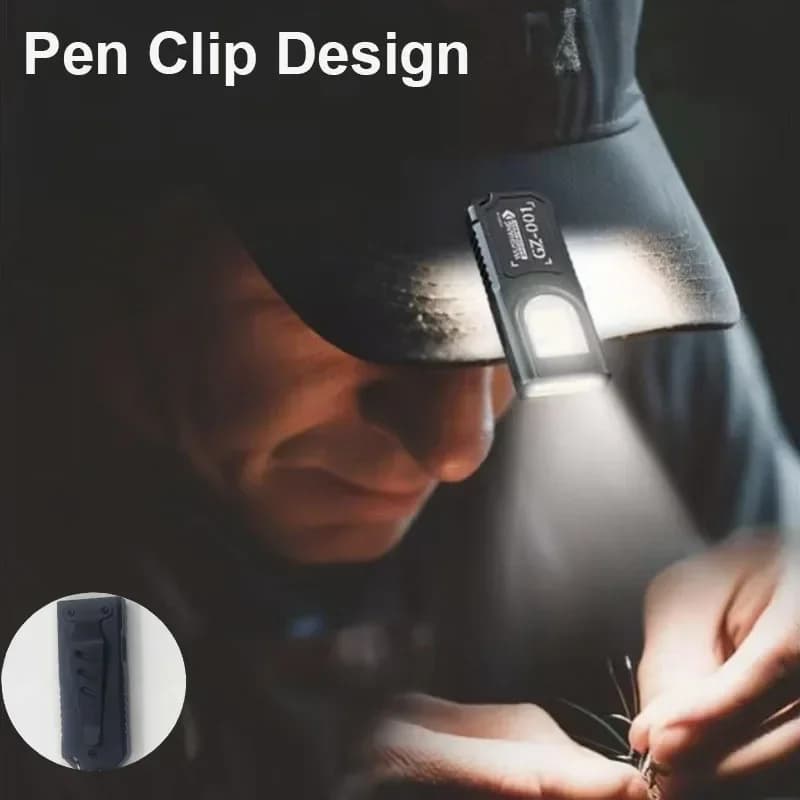 Powerful Mini COB LED Keychain Flashlight USB C Rechargeable Hanging Work Light Waterproof Keyring Camping Walking Pocket Lamp - 4