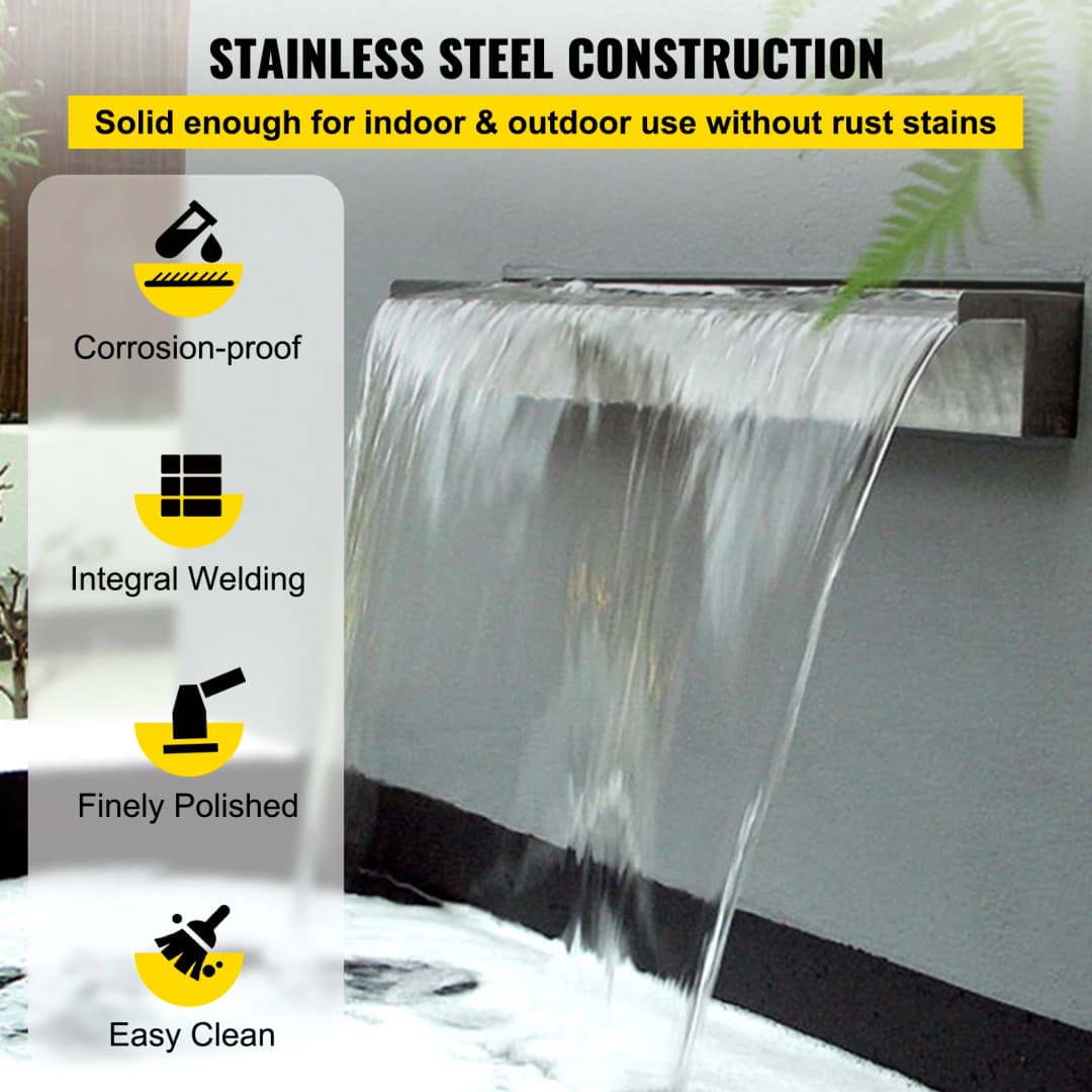 VEVOR Pool Fountain Stainless Steel Pool Waterfall Spillway Pipe Connector Rectangular Garden Outdoor Sturdy Corrosion Proof - 3