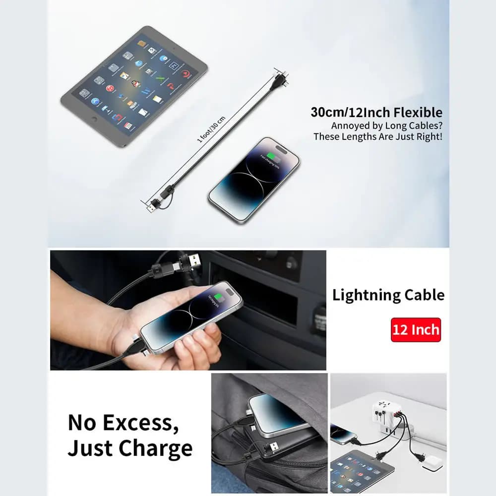 66 واط 3/4/6 في 1 كابل USB C شحن سريع متعدد، 30 سم قصير OTG مزامنة بيانات، USB A/C إلى Type C/مايكرو لبنك الطاقة المحمول - 2