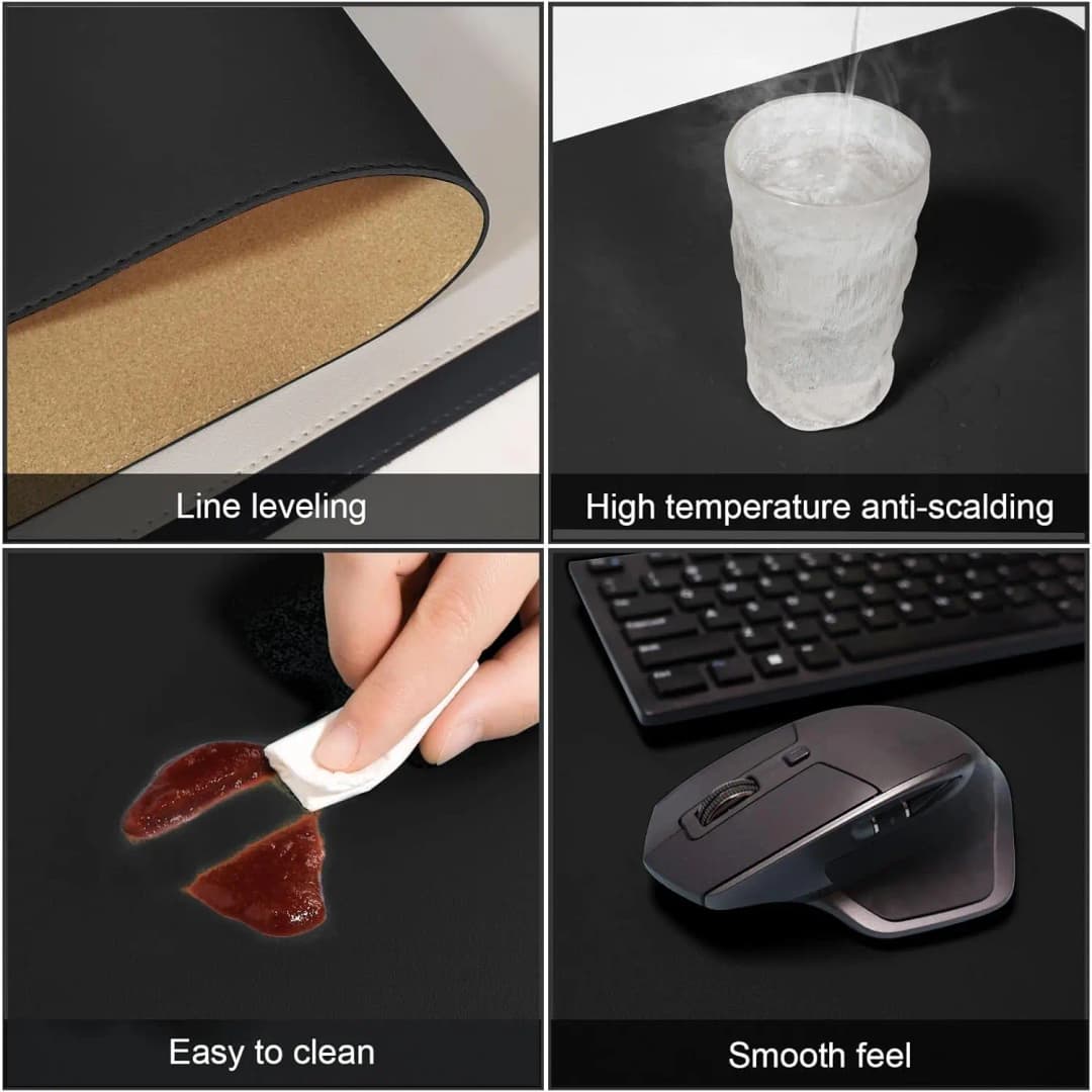 حصيرة مكتب مزدوجة الوجهين، حامية مكتب من الجلد، حامية مكتب من الفلين الأسود، قاعدة فأرة كبيرة، حصيرة كتابة للمكتب والمنزل - 4