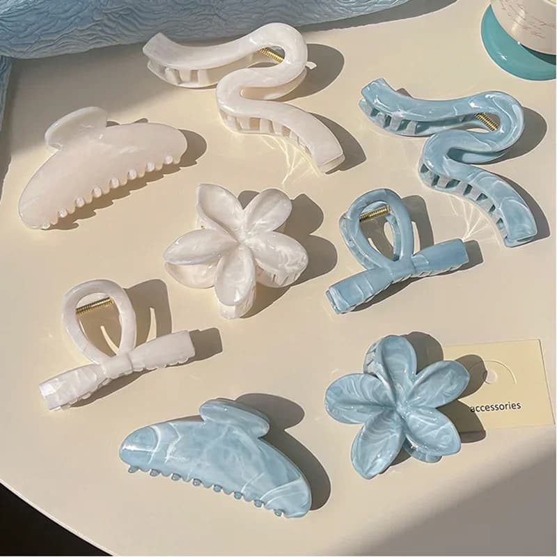 Vintage Colorful Flowers Bow Geometry Acrylic Hair Claw for Women Girl Elegant Hairpins Shark Clip Crab Barrettes Lady Headdress