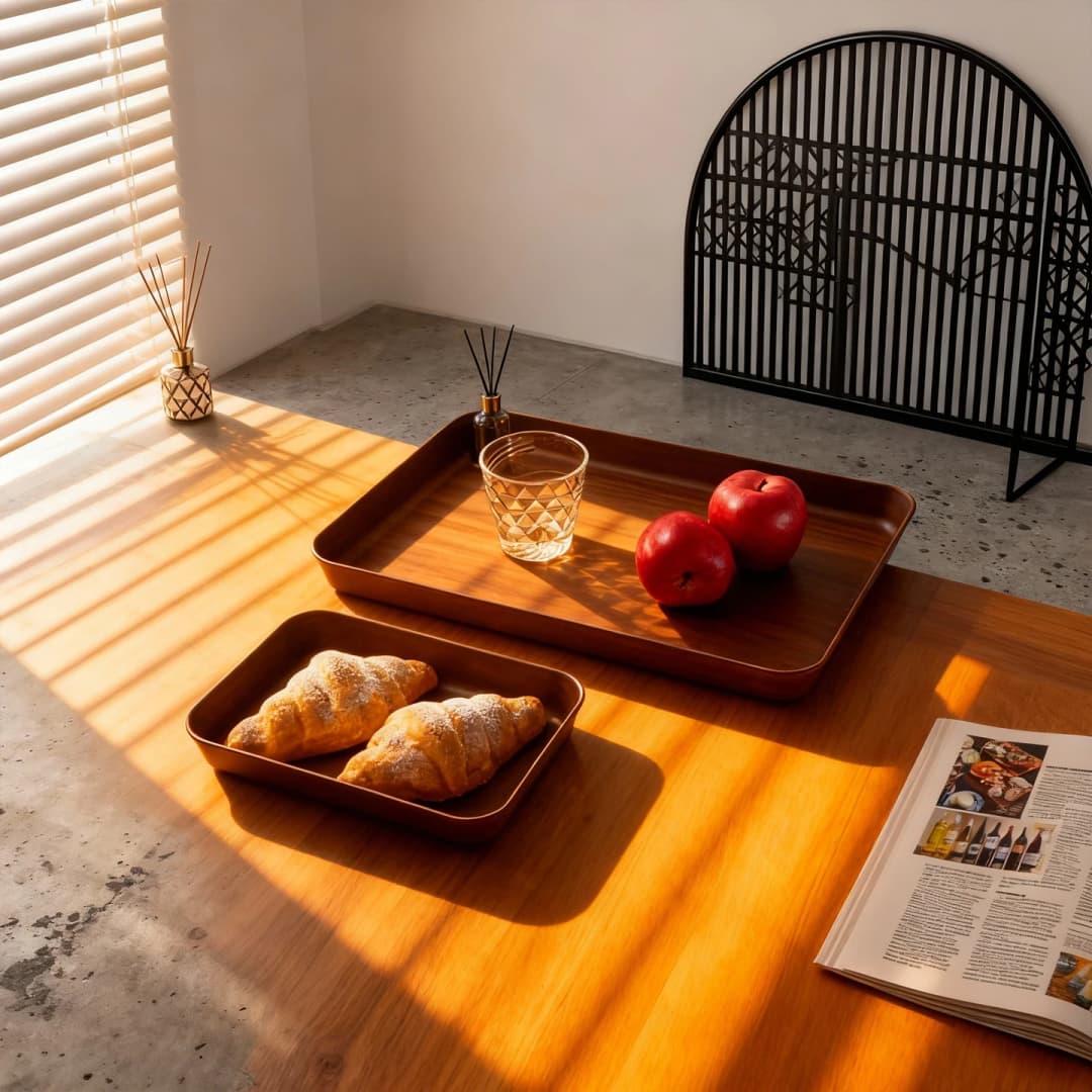 صينية تخزين بلاستيكية عميقة متعددة الوظائف صينية فاكهة مستطيلة طبق كعك وحلويات منظم مطبخ صينية تقديم طعام - 4