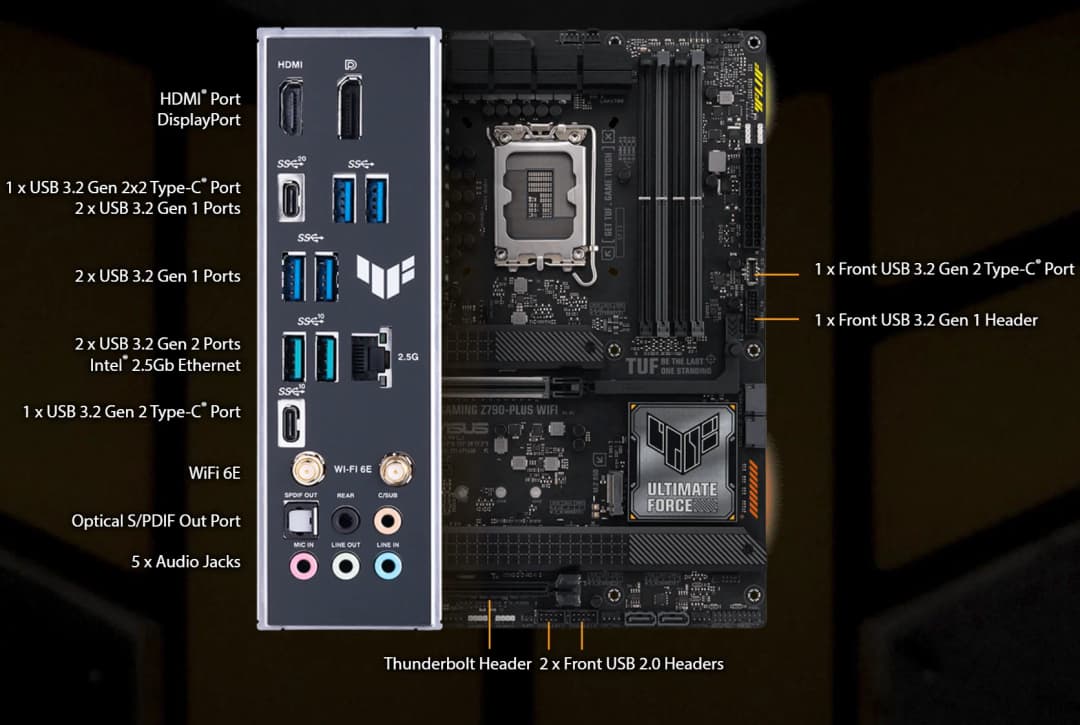 ASUS TUF GAMING Z790-PLUS WIFI Motherboard Socket LGA1700 CPU DDR5 7200(OC)  MHz Memory Chipset Z790 ATX Mainboard - 5
