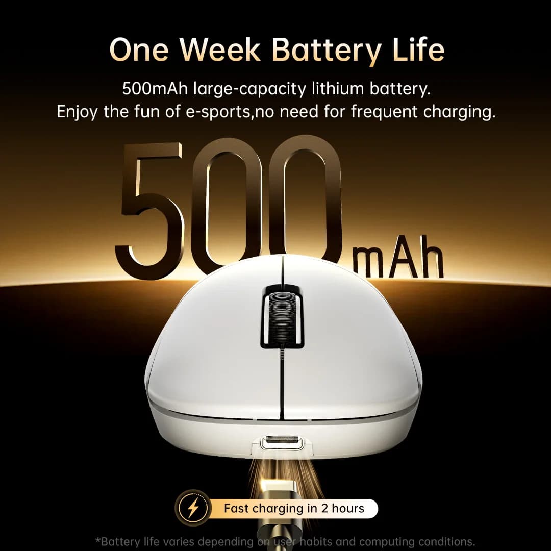 ماوس ألعاب لاسلكي Delux M400، 24000DPI، معدل استطلاع 1KHz، PAW3311، وضع ثلاثي، بطارية 500mAh قابلة لإعادة الشحن، مناسب لجميع أحجام الأيدي - 3