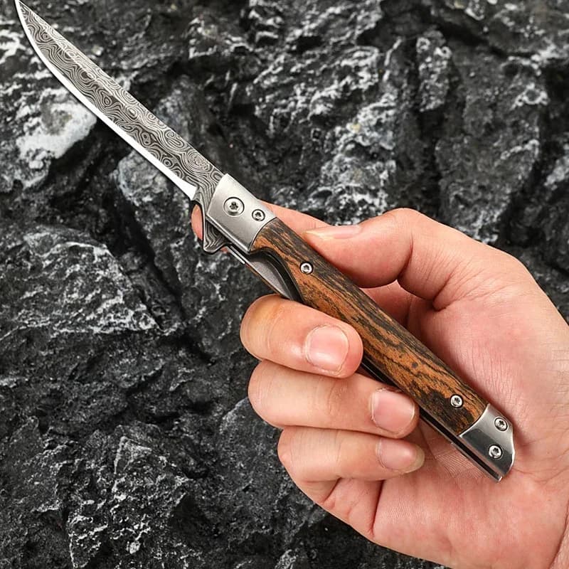 2024 Damascus Pattern Folding Knife Multi-Purpose Outdoor Camping Quick Open Pocket Knife Stainless Steel Folding Knife - 4