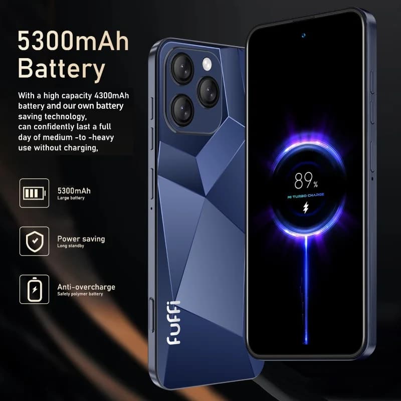 هاتف ذكي فوفي Global Vision I16 Pro 5G بنظام أندرويد، بطارية 5300 مللي أمبير في الساعة، 12 جيجابايت رام، 512 جيجابايت ذاكرة، شاشة 6.56 بوصة بدقة FHD+، كاميرا مزدوجة 24+48 ميجابكسل، يدعم 4G - 4