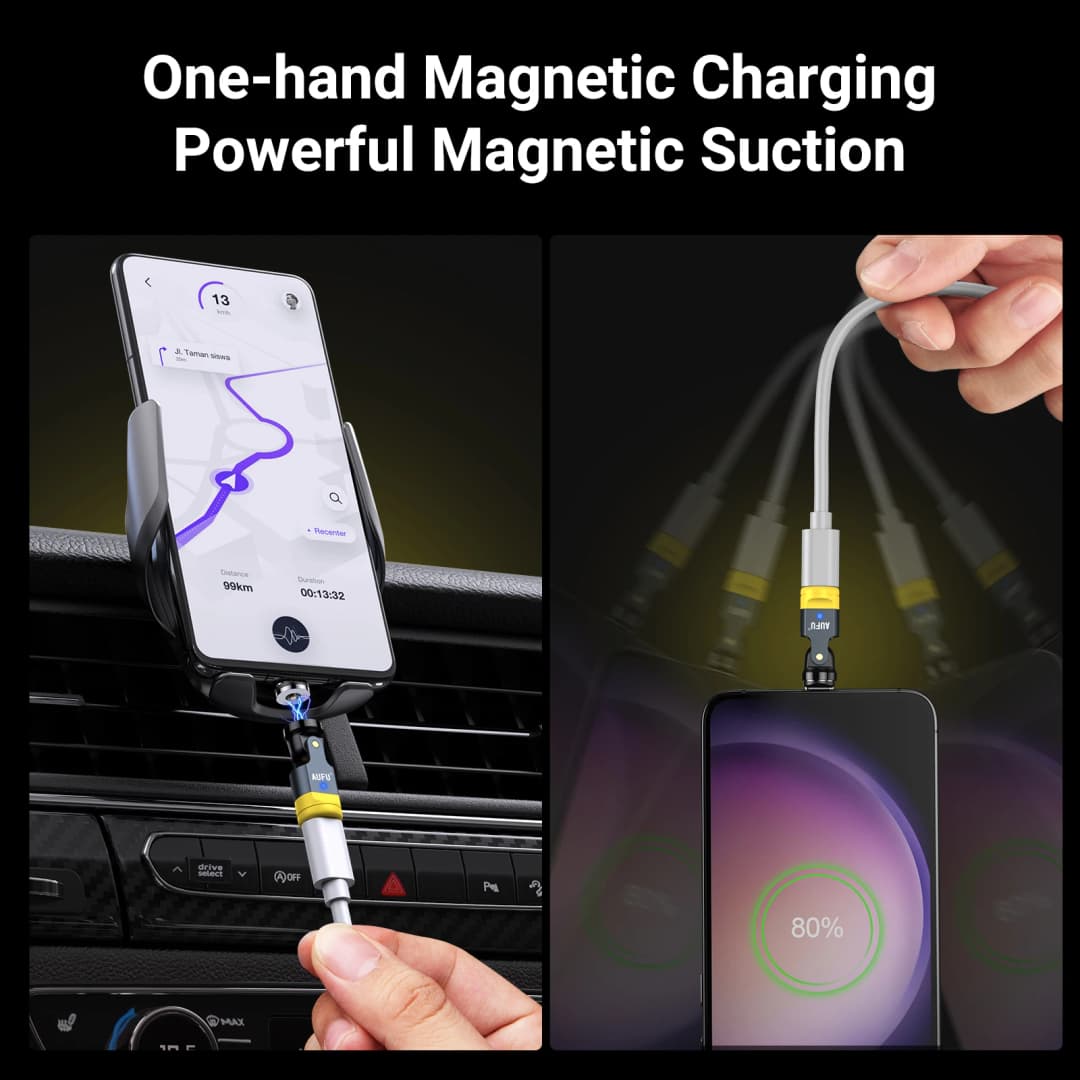 محول مغناطيسي دوار 540 درجة من AUFU - كابل شحن USB إلى Type-C محول USB C أنثى للهواتف المحمولة ايفون - 4