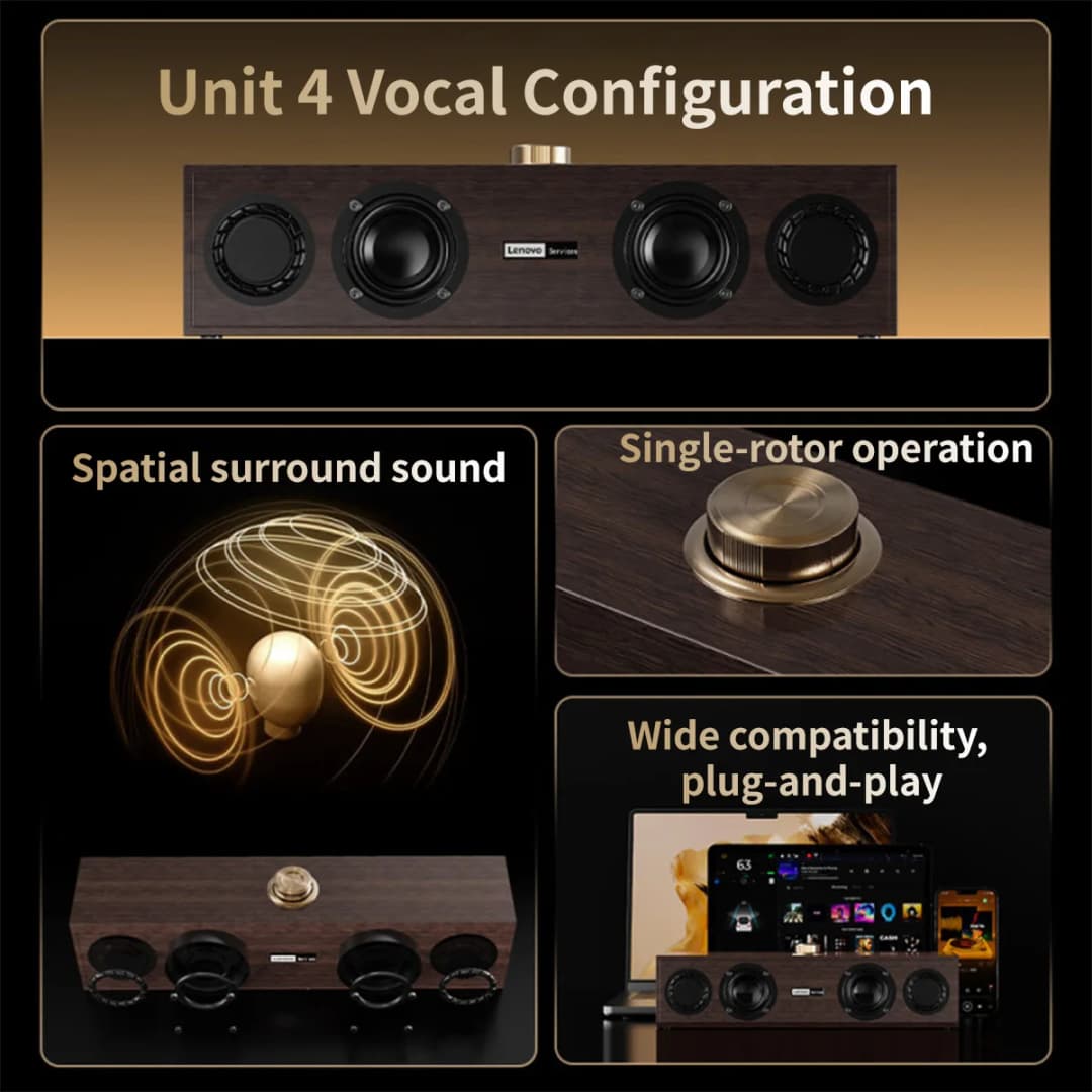 Lenovo C02 Multimedia Speaker Bluetooth Speaker Wired/Bluetooth Dual-Mode Speaker Retro Speaker Universal for Tv, Computer, and Mobile Phone Subwoofer - 4