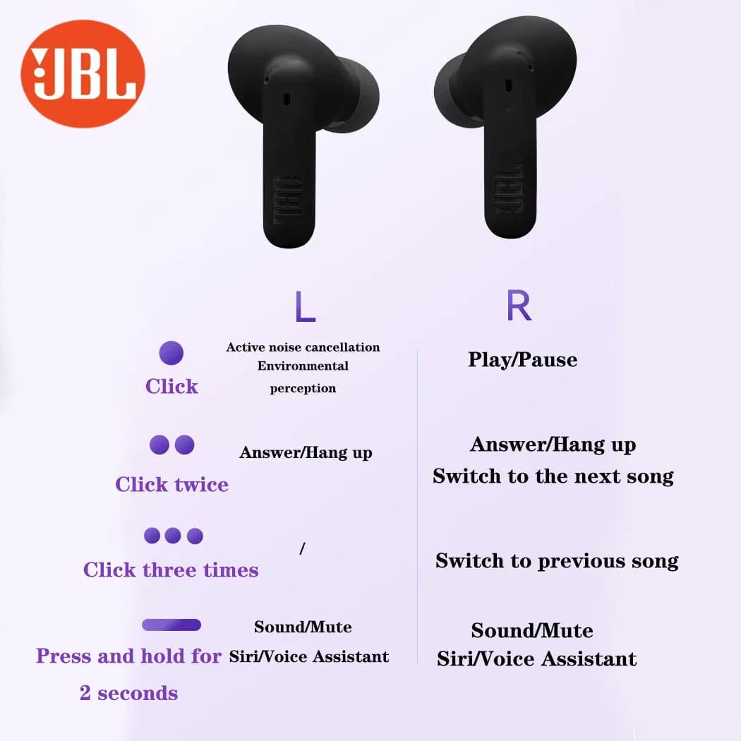 سماعات أذن JBL WAVE BEAM 2 بلوتوث لاسلكية داخل الأذن مع إلغاء الضوضاء ANC مقاومة للماء IP54 بطارية طويلة 4 ميكروفونات مكالمات HD رياضية