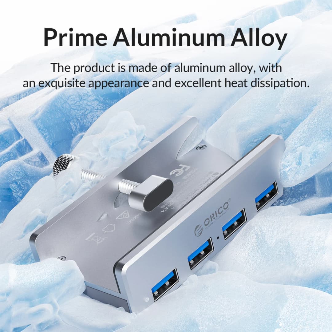 ORICO MH4PU 5GBPS Data Transmission Hub Aluminum 4 Ports USB 3.0 Clip HUB with Power Supply High Speed for MAC OS PC - 6