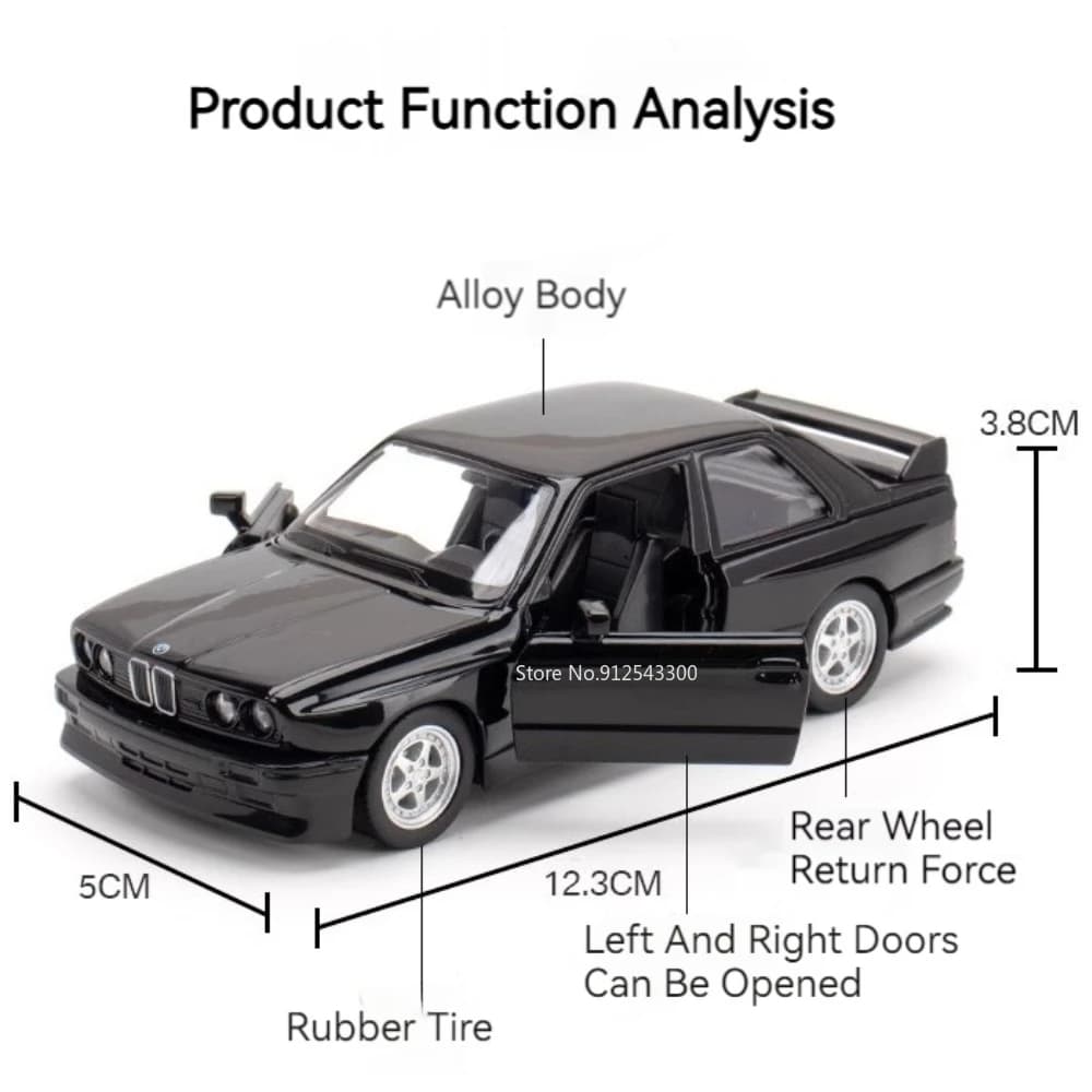 نموذج سيارة BMW M3 1987 مقاس 1/36 من السبائك مركبات لعبة معدنية داخلية فاخرة أصلية سيارة سحب للخلف ببابين مفتوحين هدية للأطفال - 2