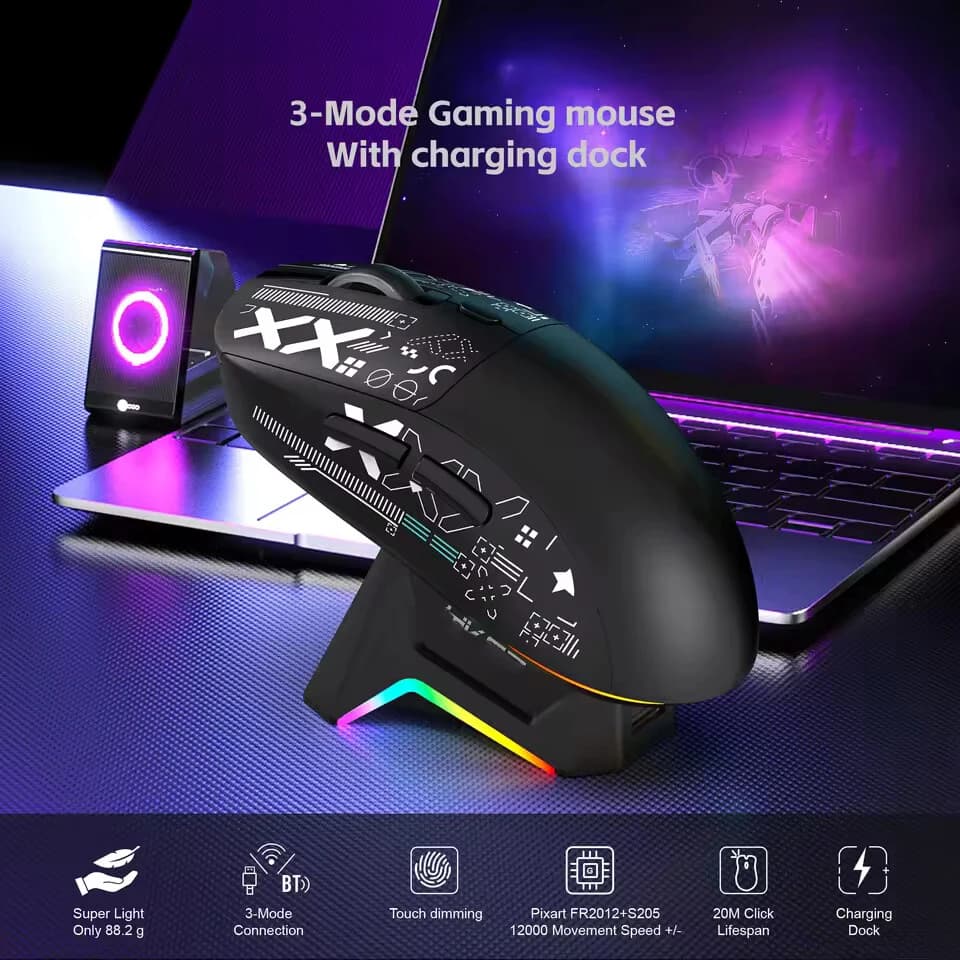 2026 New T90Pro RGB Backlit Wireless Gaming Mouse with Charging Base Triple Mode 1K Optical Ergonomic Mouse For Esports