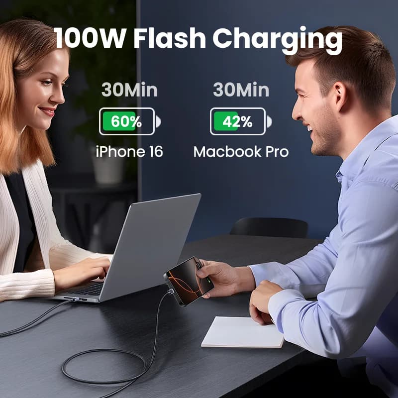 [2 Pack] UGREEN USB C Cable PD100W Fast Charging for Laptop MacBook iPhone 17 16 Samsung S26 Xiaomi 5A E-marker Chip Type-C Cord - 4
