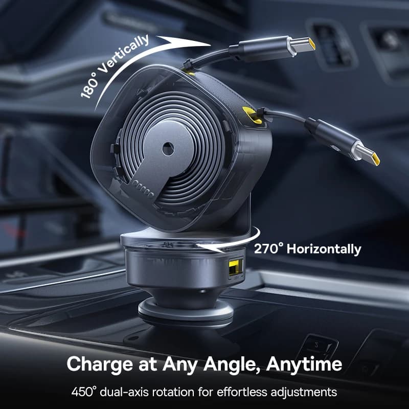 Baseus Car Charger 60W 100W 30W 240W 4 ports Built in Dual Retractable Cable PD Fast Charging USB Type-C Car Phone Charger - 5