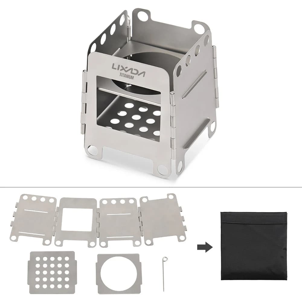 موقد خشب قابل للطي خفيف الوزن من التيتانيوم Lixada ، موقد جيب ، موقد كحول صغير للتخييم في الهواء الطلق ، والطبخ ، والنزهات - 4