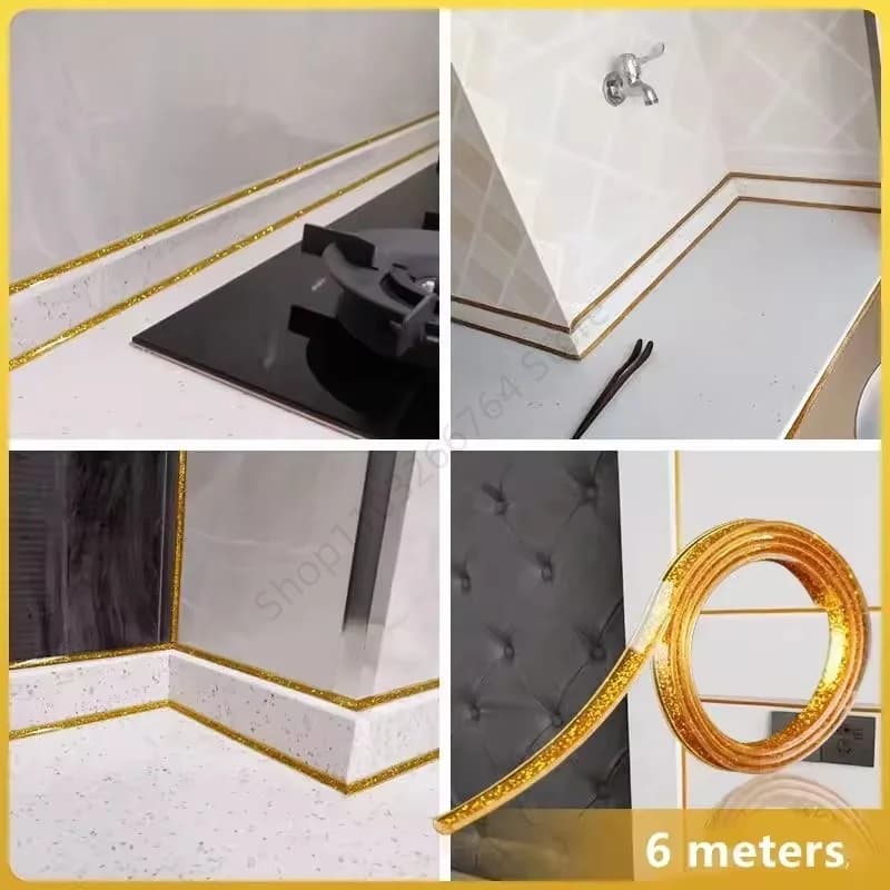 6M Self-Adhesive Tile Gap Tape Kitchen Bathroom Mildewproof Waterproof Beautiful Seam Tape Ceiling Wall Floor Gap Decor Strip - 3