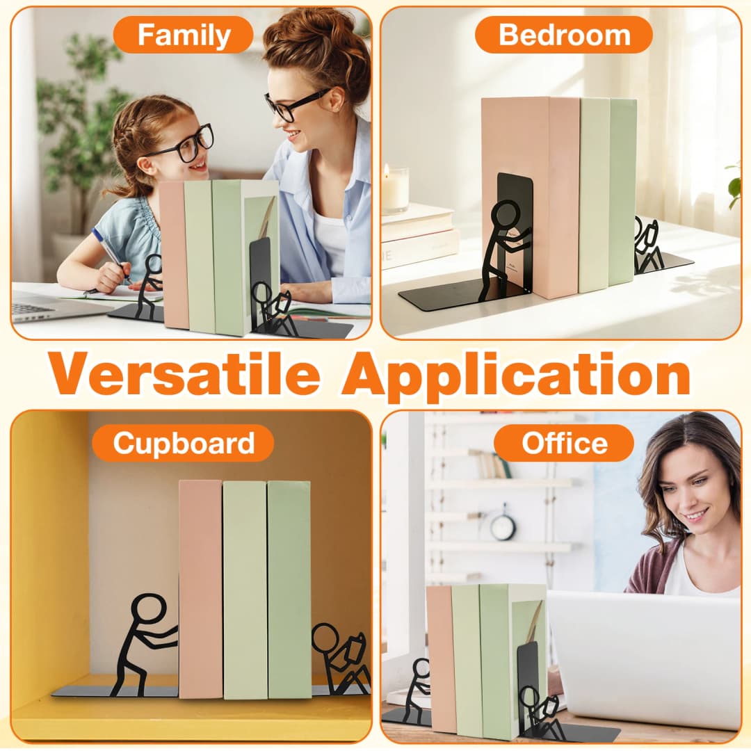 2 قطعة حامل كتب مكتبي معدني، رف تخزين كتب مزخرف، منظم وثائق غير قابل للانزلاق، حامل كتب ثابت - 6