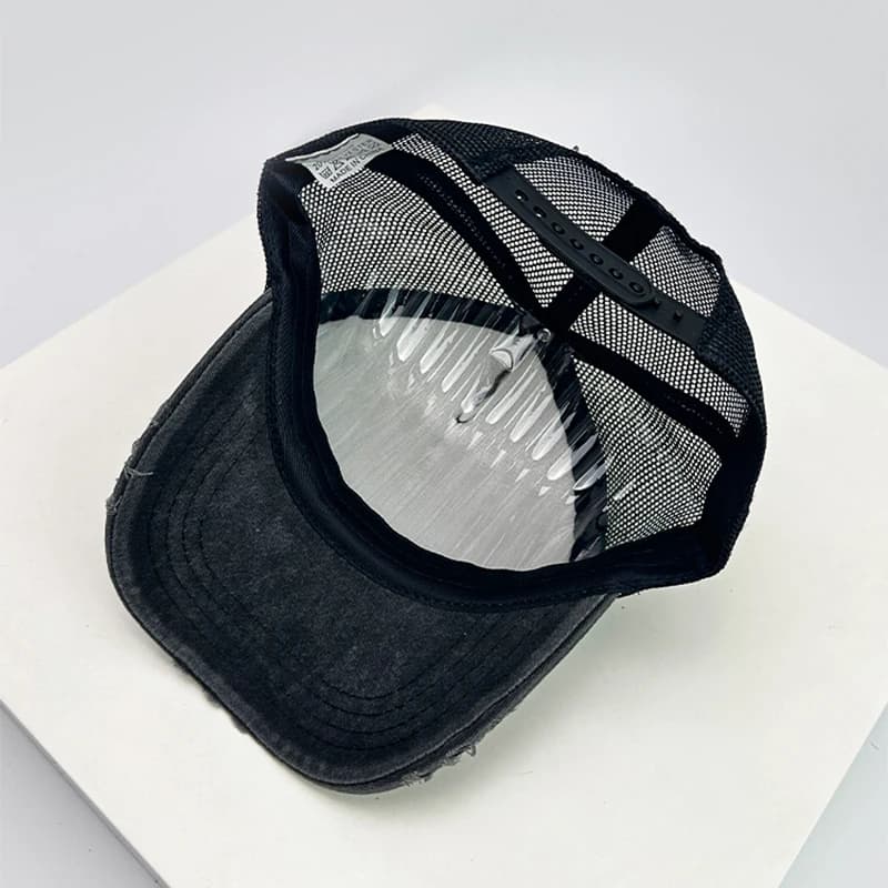 New Unisex Color Block Broken Style Baseball Hats Distress Breathable Mesh Sunshade Retro Trucker Caps Versatile Simple Fashion - 5