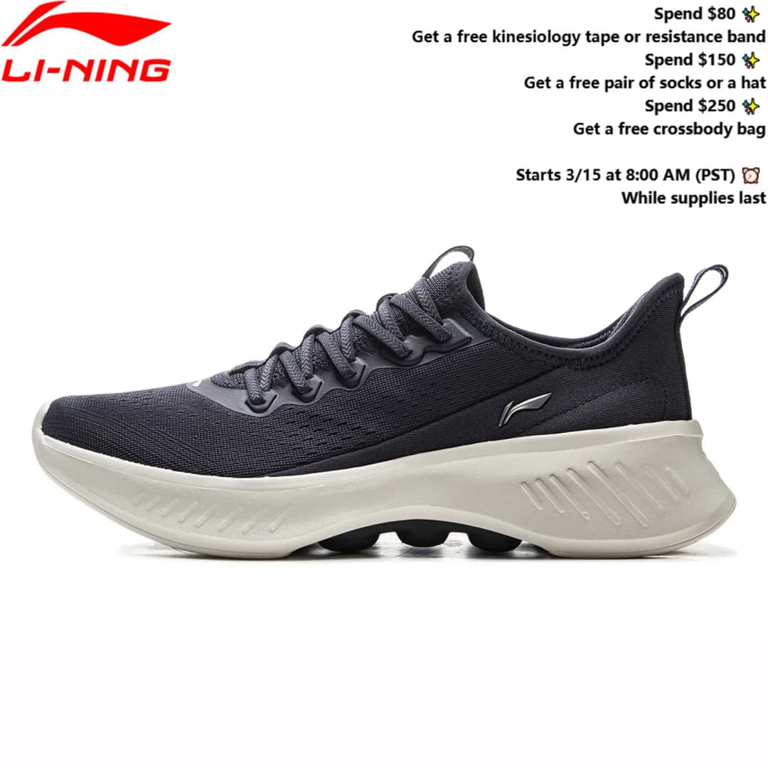 أحذية مشي كاجوال للرجال من لي نينغ SOFT ESSENTIAL V2، نعل سحابي مريح، أحذية رياضية أنيقة من LiNing، طراز AGLV021