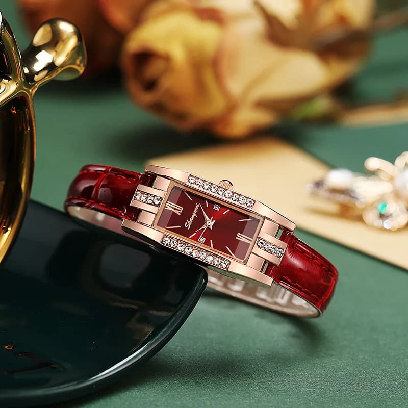 2 قطعة/المجموعة ساعات نسائية أنيقة مستطيلة بحزام جلدي وساعة كوارتز (بدون صندوق) - 5