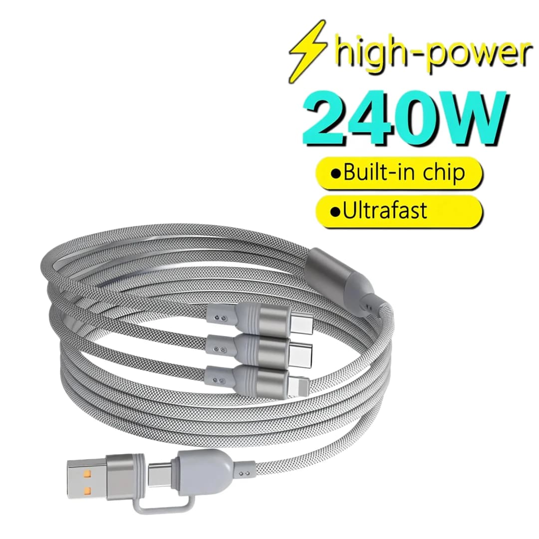 كابل بيانات شحن فائق السرعة 2-في-3، 240 واط، يو إس بي/Type-c إلى Type-c/مايكرو، لهواتف iPhone 16 وXiaomi 15 وأندرويد - 5