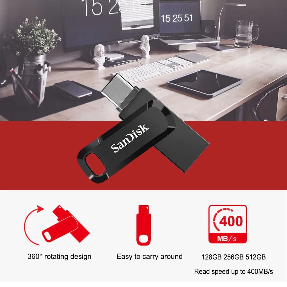 SanDisk Ultra Dual Drive Go USB Type-C USB 3.2 بسعة 64 جيجابايت و128 جيجابايت و256 جيجابايت و512 جيجابايت و1 تيرابايت، فلاش درايف، فلاش ديسك بسرعة تصل إلى 400 ميجابايت/ثانية - 2