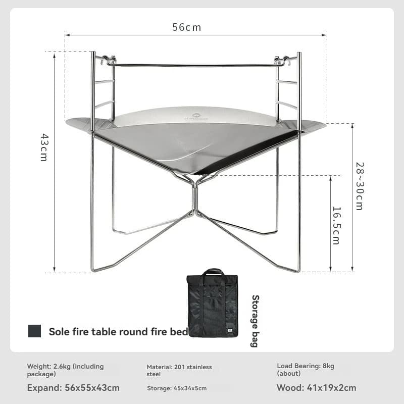 CAMPINGMOON SOLO-A3 Portable Stainless Steel Fire Table with Adjustable Bridges Foldable Camping Barbecue Grill Outdoor Cooking - 6