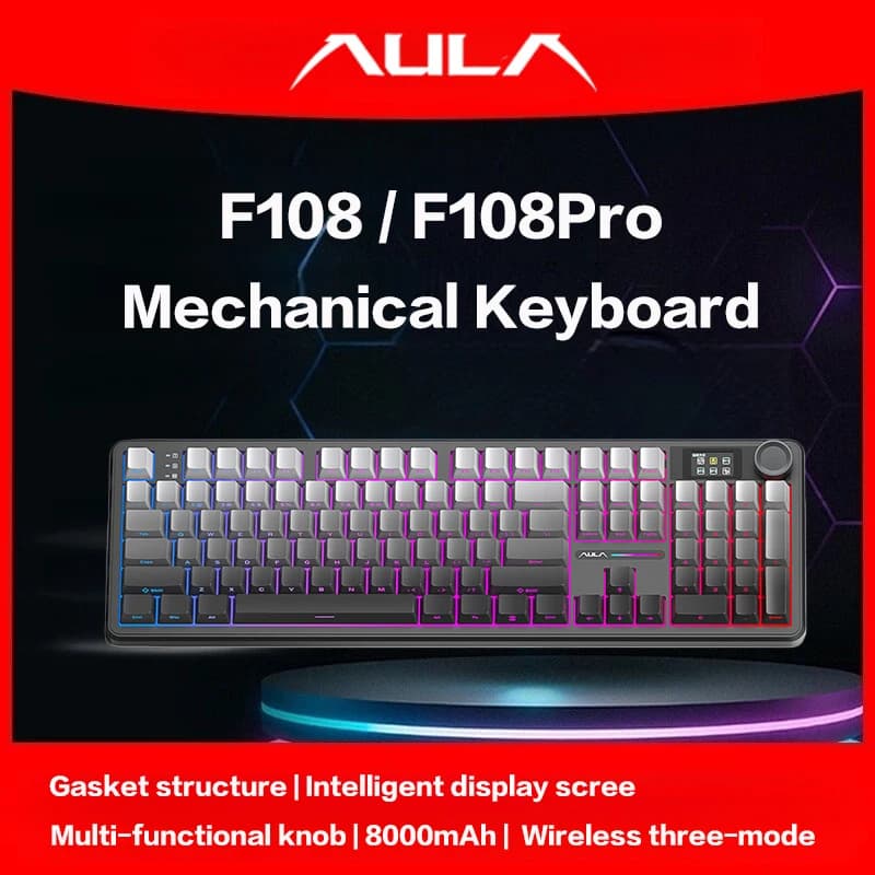 أولا F108 برو/F108 اتصال بلوتوث لاسلكي ثلاثي الوضع، شاشة متعددة الوظائف، هيكل غشائي، تأثيرات إضاءة RGB