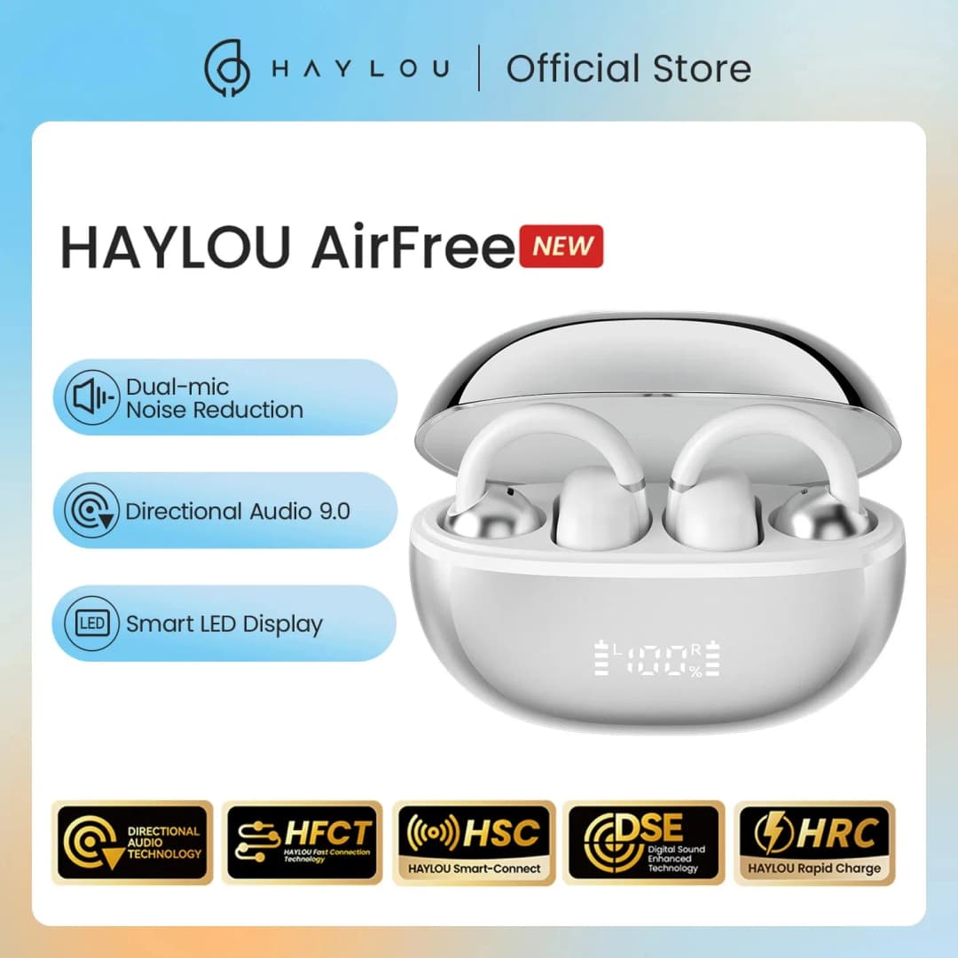 سماعات أذن لاسلكية HAYLOU AirFree مع Bluetooth 5.4 وشاشة LED وميكروفون مزدوج وتقليل الضوضاء باستخدام الذكاء الاصطناعي