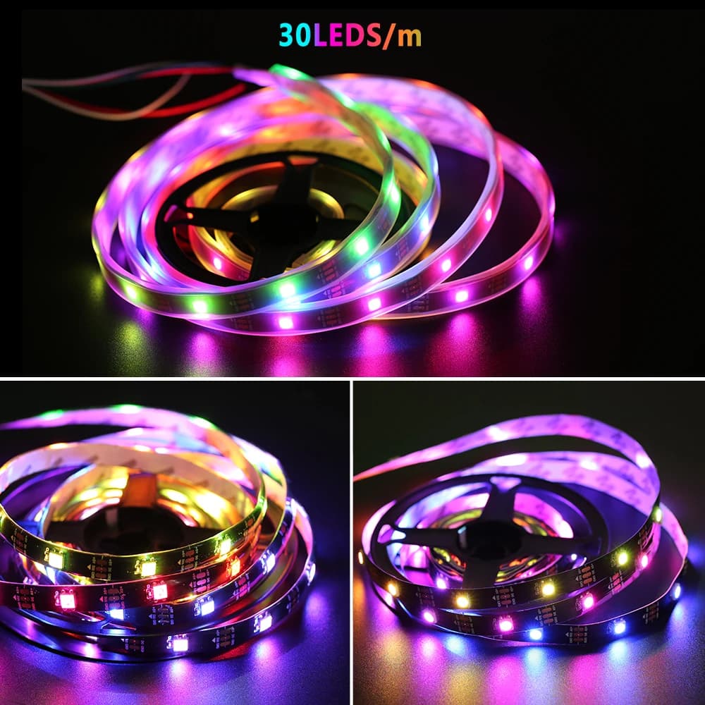 WS2812B LED Light DC5V Smart Pixel RGB Led Strip Light Individually Addressable IC IP30 IP65 IP67 Magic Tape Light Black PCB - 6
